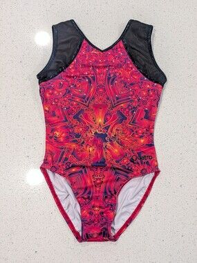 UK Quatro Quattro gymnastics dance Leotard Child Large RHINESTONES Orange Pink